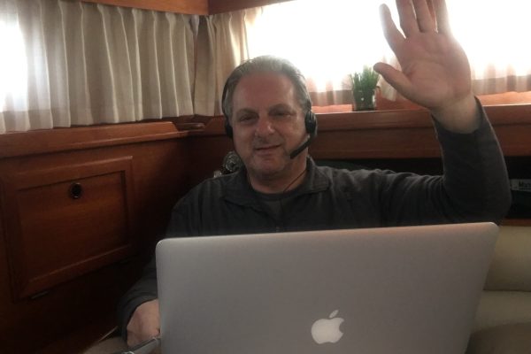 David working from Boat